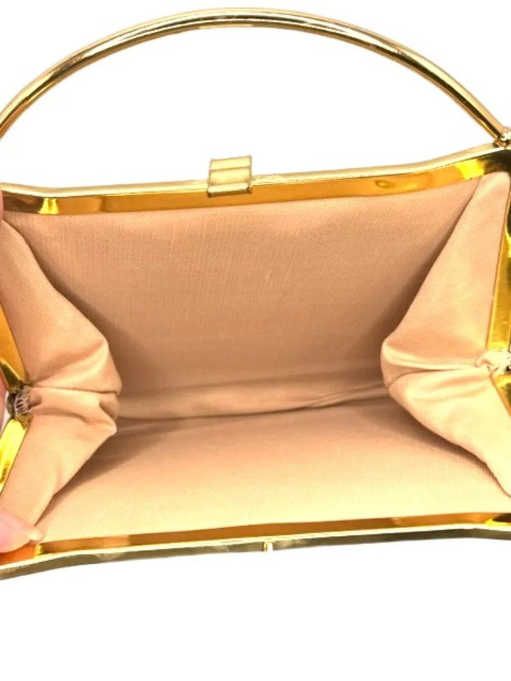 Vintage Burgundy Frame Handbag Gold Tone Top Handle Evening Clutch